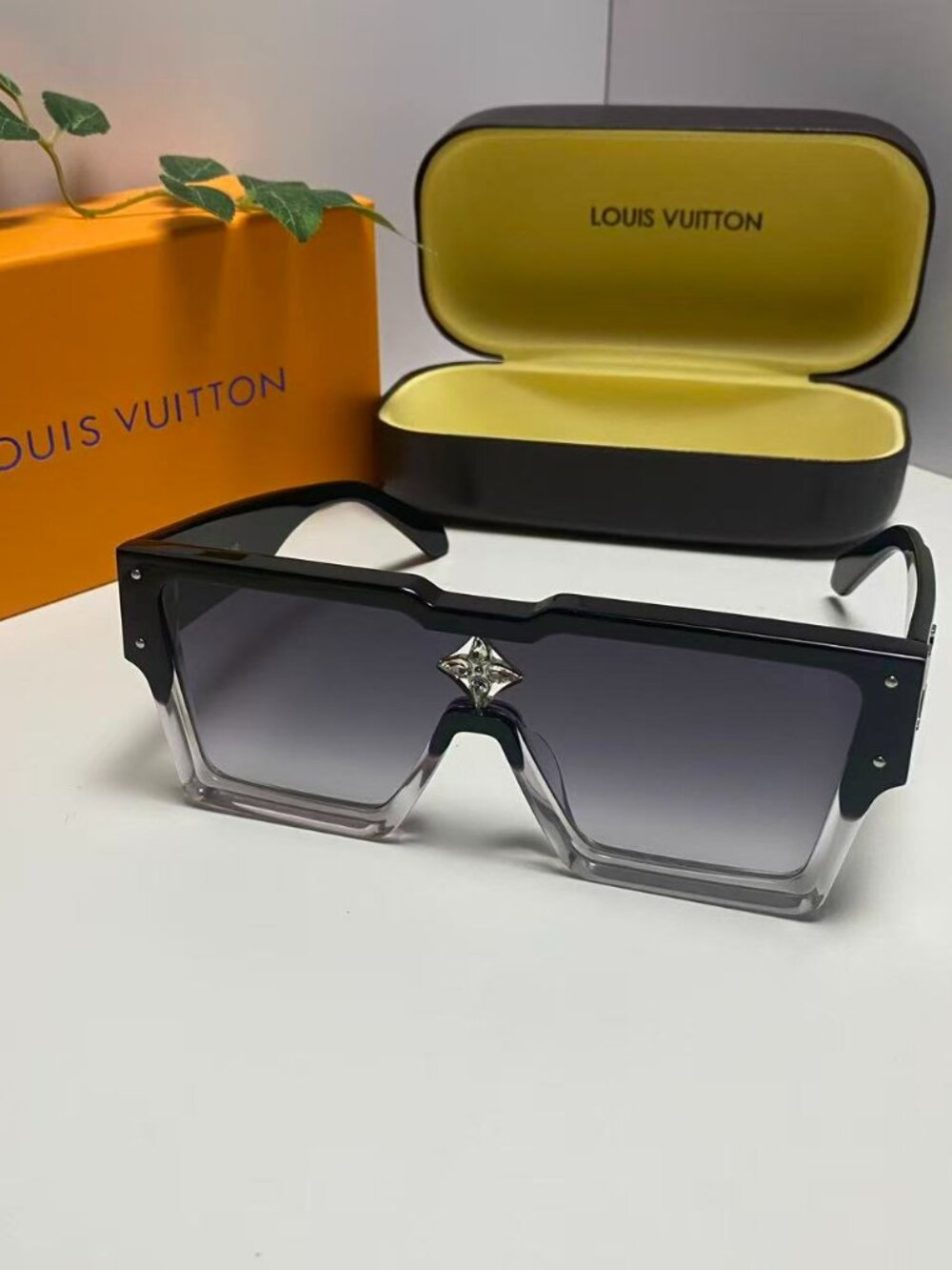 Louis Vuitton Black & Clear Frame Sunglasses with Crystal Monogram Flower Detail